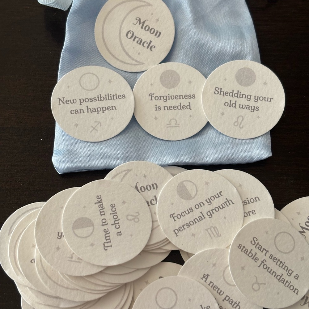 Tiny moon oracle messages with moon phases on each card